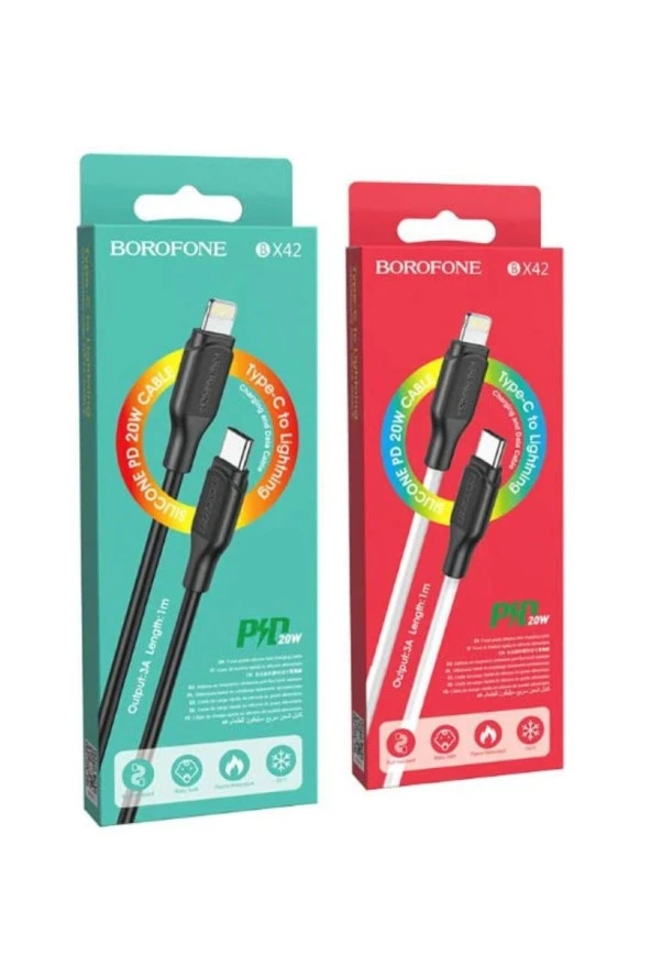 Data ve Şarj Kablo Silikon PD 20W Type-C To Lightning 1 Metre Uzunluk Output 3A BX42 - Resim 2