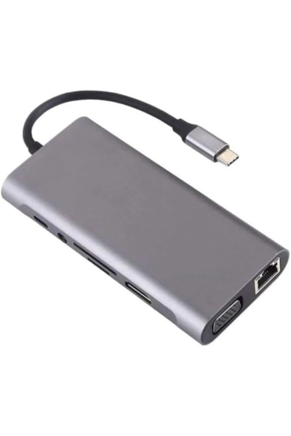 Type-C To HDMI Adaptör 11 In1 4USB 3.0 4K HDMI VGA Type C RJ45 Ethernet SD TF Kart Okuyucu 3.5mm AU - Resim 2