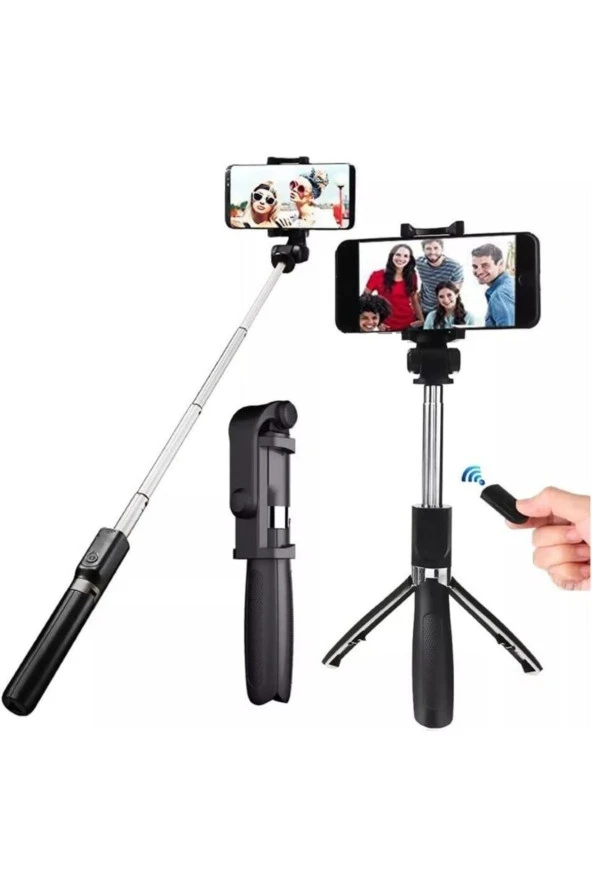 Bluetooth Destekli Selfie Çubuğu Tripod - Monopod Selfie Stick Uzaktan Kumandalı Fonksiyonel Sy-l01