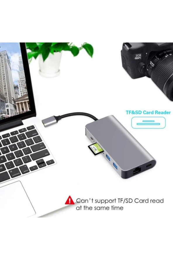 Type-c To 4k Hdmı Hub 8in1 Sd Tf Card 2usb 3.0 Vga Rj45 Lan