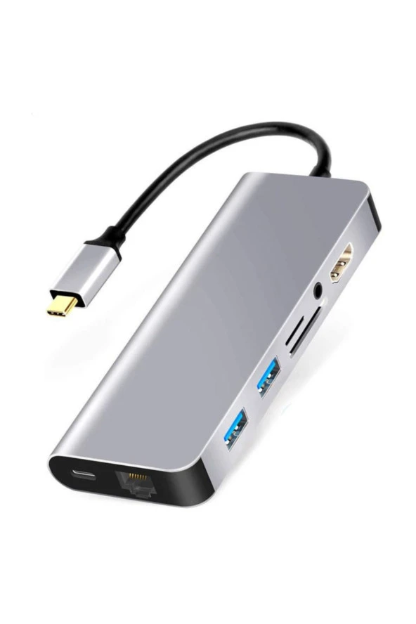 Type-c To 4k Hdmı Hub 8in1 Sd Tf Card 2usb 3.0 Vga Rj45 Lan - Resim 3