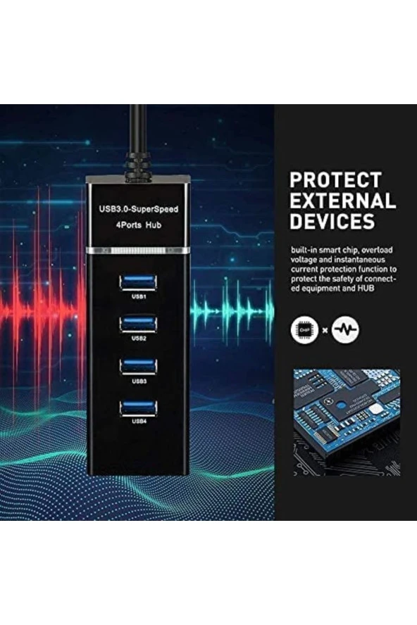 Usb 3.0 4 Port Usb Çoğaltıcı 5gbps Super Speed 1 Metre Siyah - Resim 4