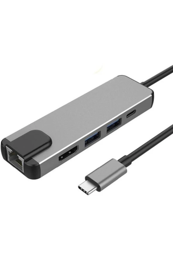 Type-c To 4k Hdmı Hub 5in1 Rj45 Lan 2usb 3.0 Type-c Port - Resim 2