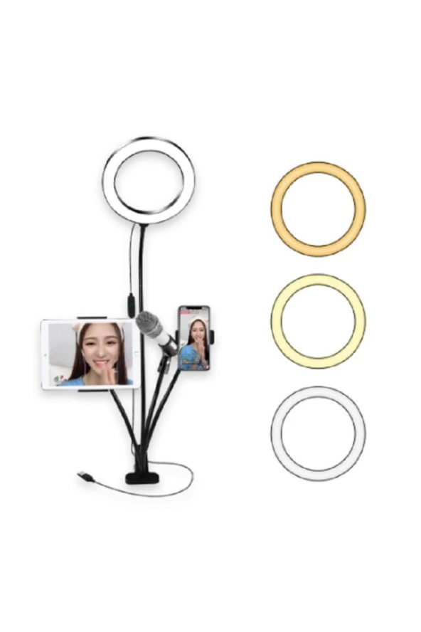 4 In 1 Selfie Led Halka Işık Klip-on Standı Telefon Ve Tablet Altlığı Tutucu