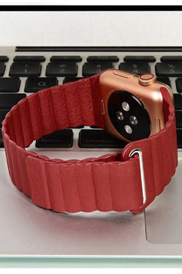 Apple Watch Kayış 44 Mm Deri Kırmızı - Resim 3