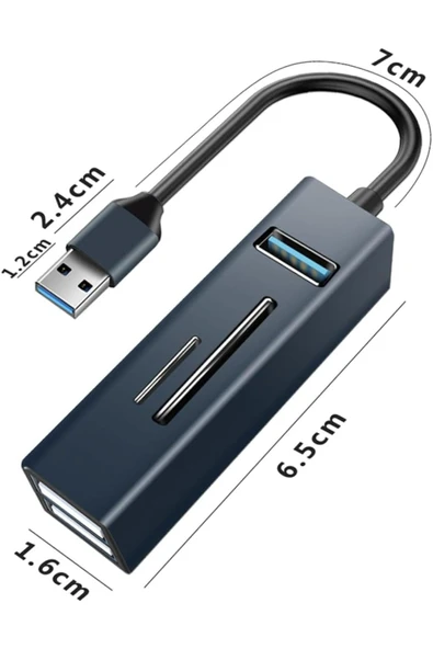 Type-c To Usb Dönüştürücü 3.0 Hub 5in1 Port Hızlı Aktarım 5gbps Usb Hafıza Kart Okuyucu Telefon Pc - 7