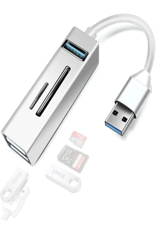 Pc Usb Çoklayıcı 3.0 Hub Usb To Usb 5in1 Port Hızlı Aktarım 5gbps Usb Hafıza Kart Okuyucu A803 - 3