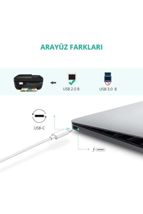 Type-c Usb B Printer Kablosu 2 Metre Beyaz Type-c Yazıcı Kablosu - 2