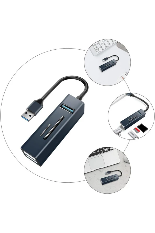 Type-c To Usb Dönüştürücü 3.0 Hub 5in1 Port Hızlı Aktarım 5gbps Usb Hafıza Kart Okuyucu Telefon Pc - 3