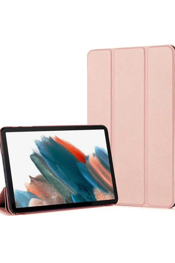 Galaxy T970 Tab S7 Plus 12.4 Inç Ile Uyumlu Kılıf Stand Olabilen Katlanabilir Smart Cover Rosegold