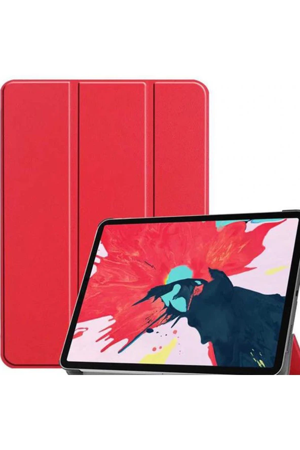 Ipad Air 9.7 2018 Ile Uyumlu Kılıf Stand Olabilen Katlanabilir Smart Cover Kırmızı