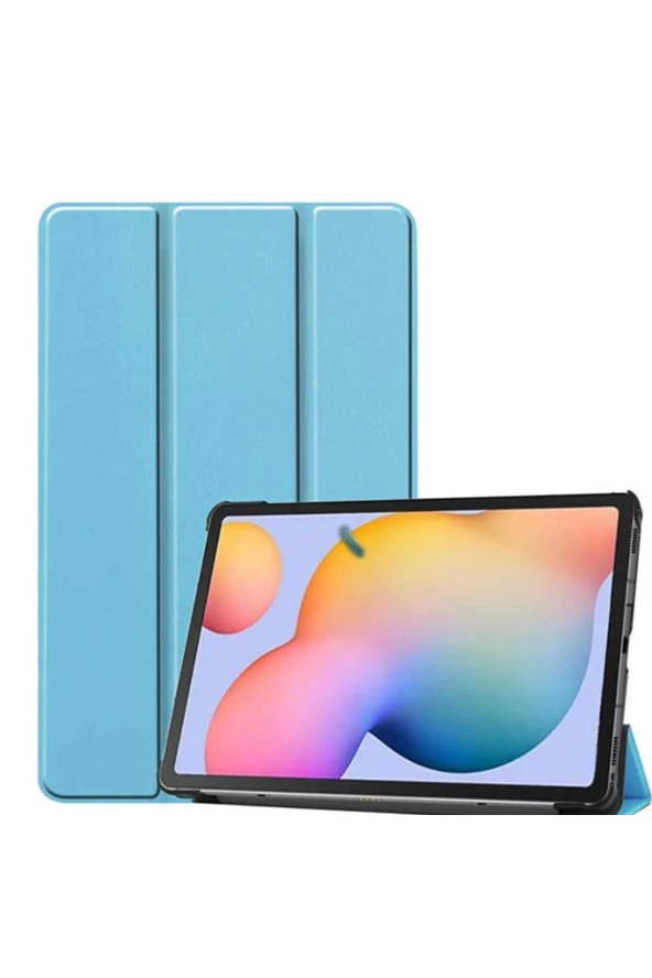 Galaxy T970 Tab S7 Plus 12.4 Inç Ile Uyumlu Kılıf Stand Olabilen Katlanabilir Smart Cover Mavi