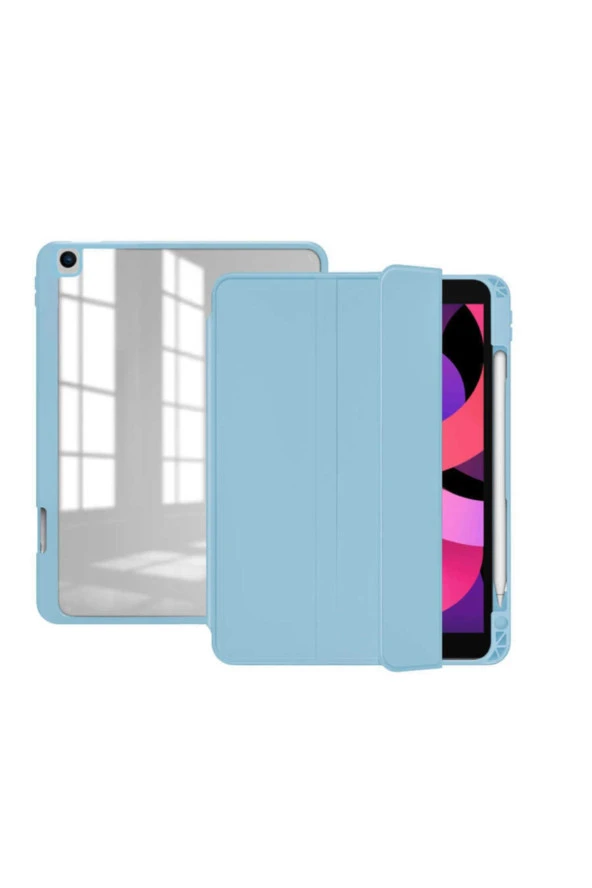 Ipad 10.2 Uyumlu 8.nesil Smart Cover Kılıf Nort Arkası Şeffaf Standlı Mavi