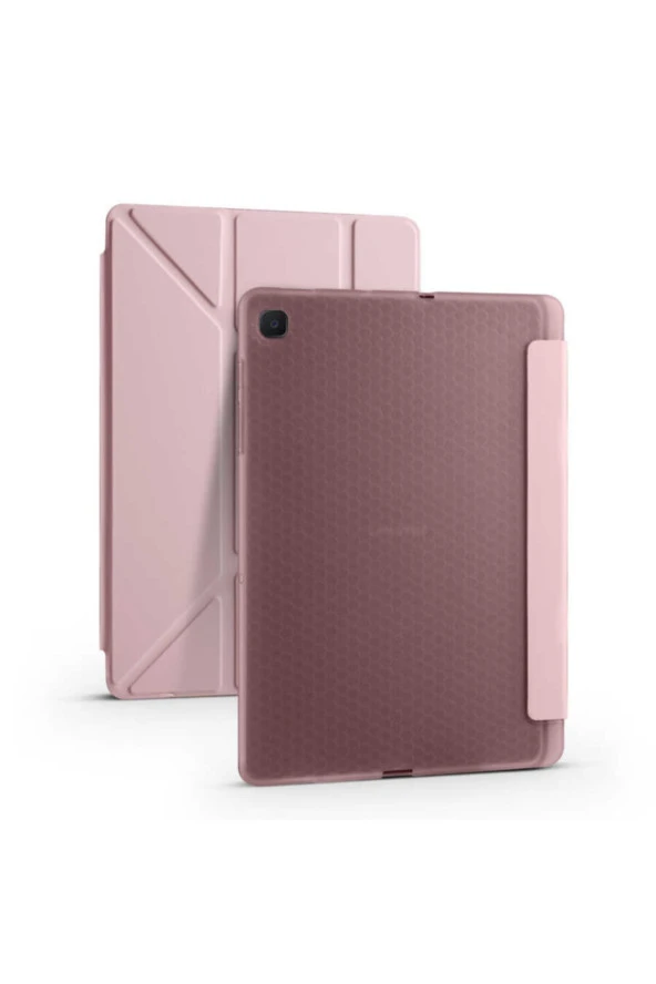 Galaxy Tab A7 10.4 T500 2020 Tofu Folding Kalem Tutacaklı Standlı Kılıf Rosegold