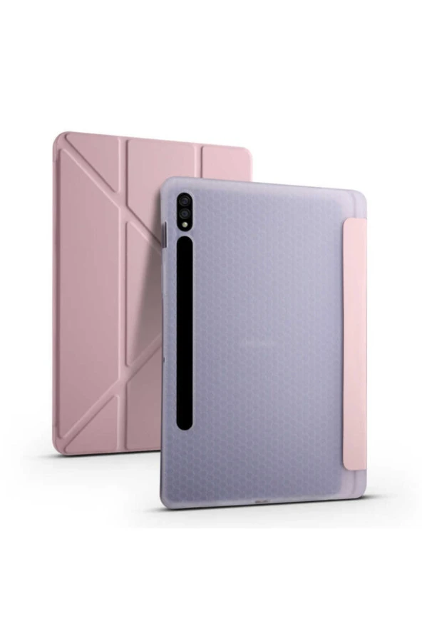 Galaxy Tab S7 Plus 12.4 T970 Tofu Folding Kalem Tutacaklı Standlı Kılıf Rosegold