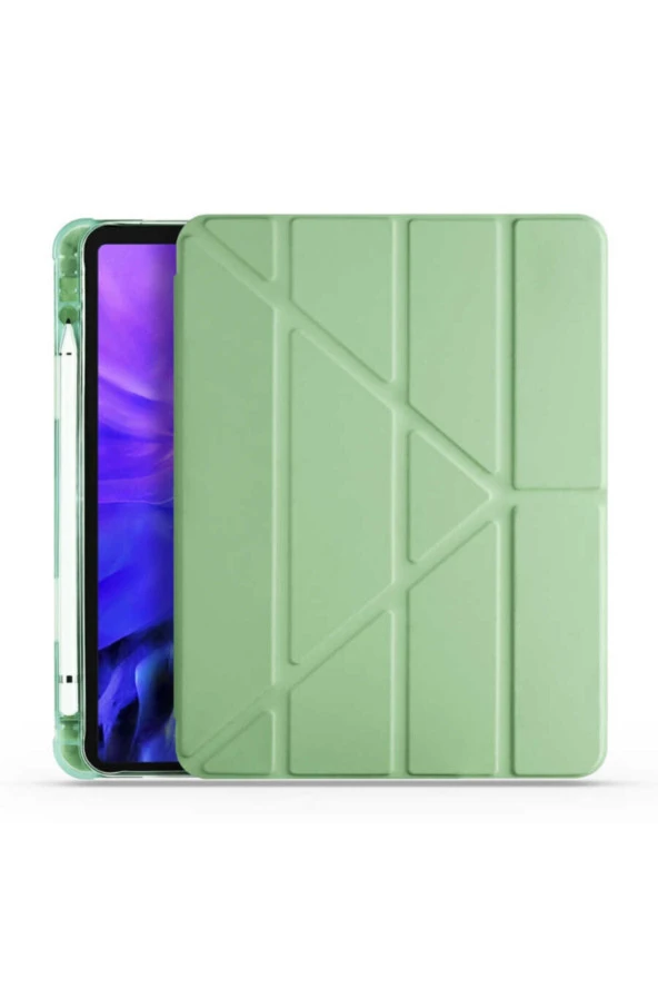 Apple Ipad 9.7 2018 Tofu Folding Kalem Tutacaklı Standlı Kılıf Açık Yeşil