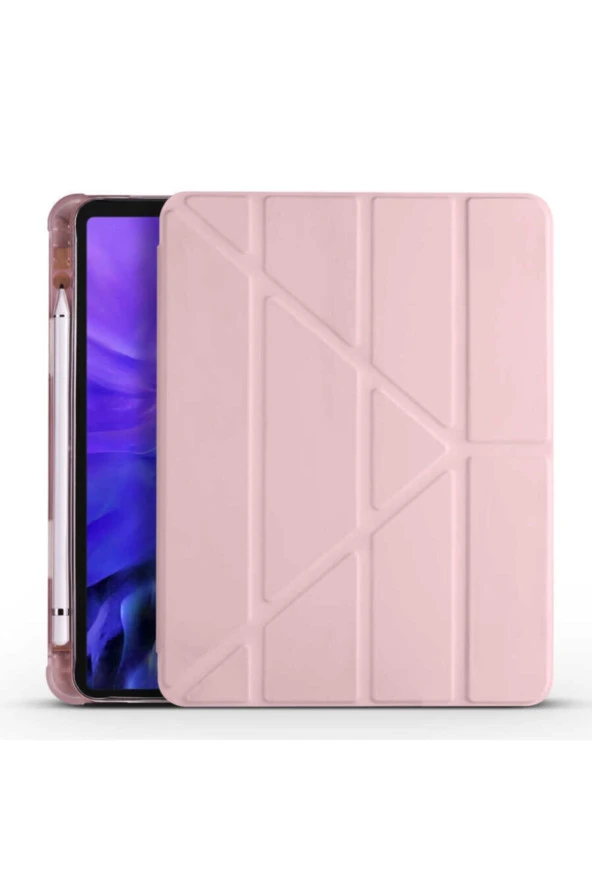 Apple Ipad 9.7 2017 Tofu Folding Kalem Tutacaklı Standlı Kılıf Rose Gold