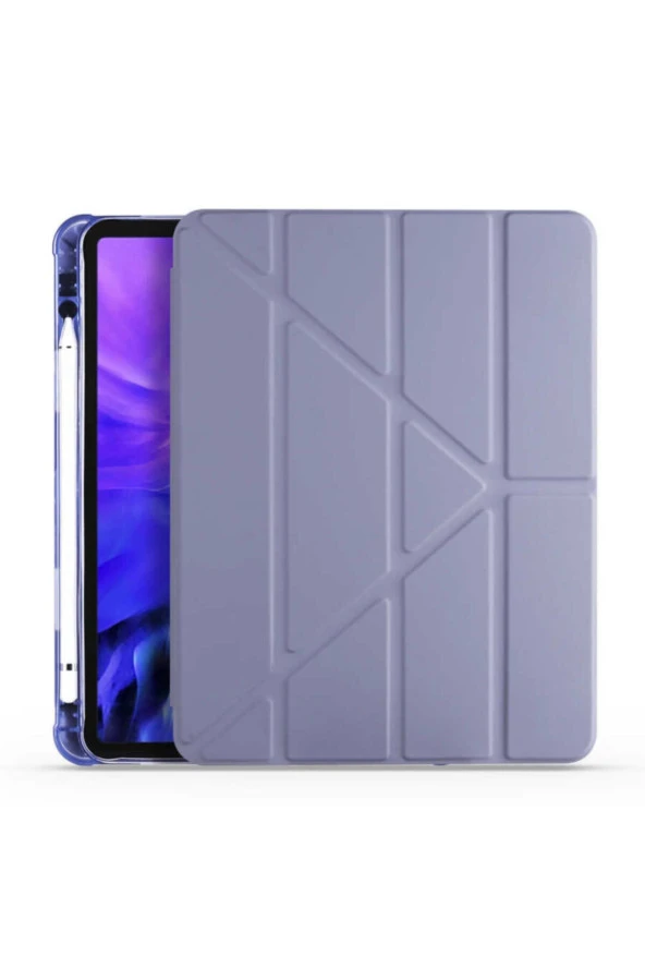 Apple Ipad 9.7 2018 Tofu Folding Kalem Tutacaklı Standlı Kılıf Mor