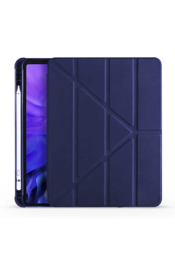 Apple Ipad 9.7 2018 Tofu Folding Kalem Tutacaklı Standlı Kılıf Lacivert