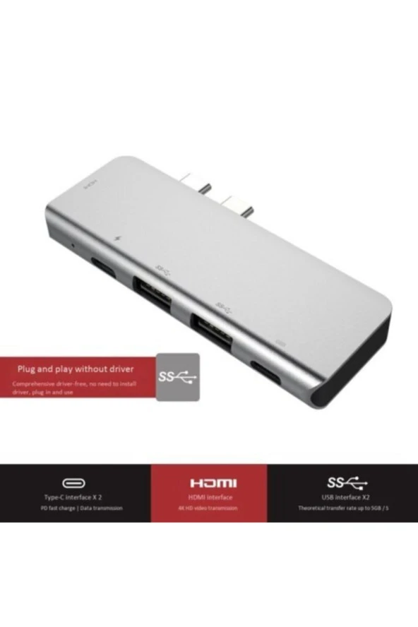 Type- C To Hub Pd Hdmi+usb Dönüştürücü Adapter 5 In 1 - Resim 2