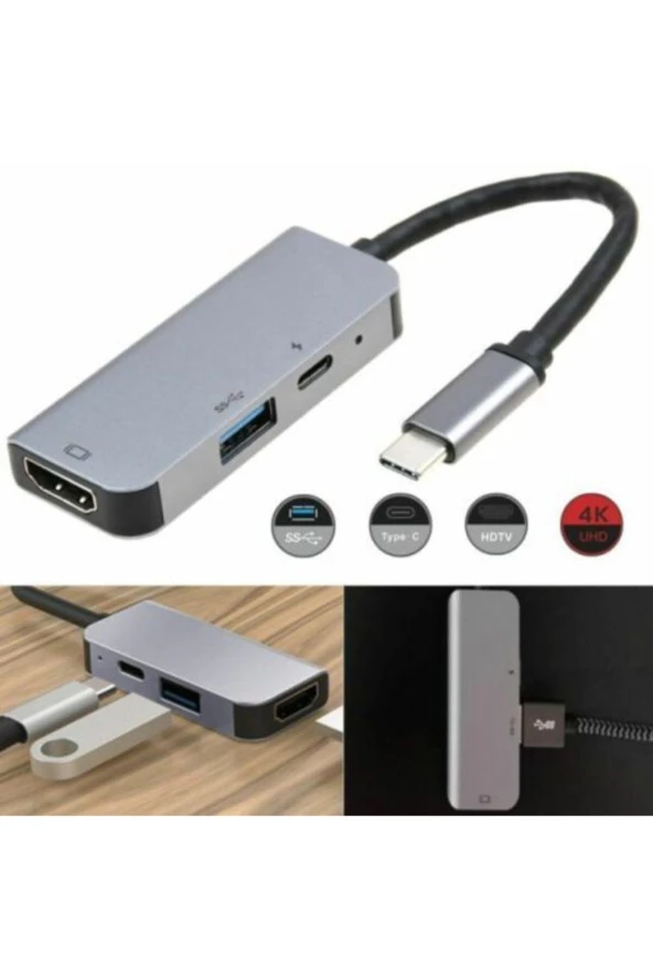 Type- C To Hub Pd Hdmi+usb Dönüştürücü Adapter 5 In 1 - Resim 3