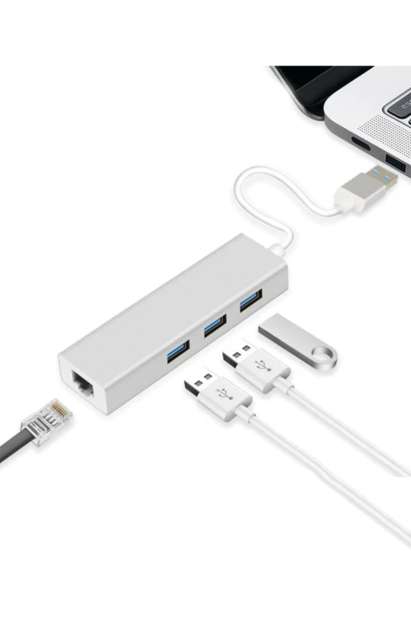 Usb 3.0 Gigabit Ethernet 1000mbps Rj45 3 Port Usb 3.0 Hub Çoklayıcı