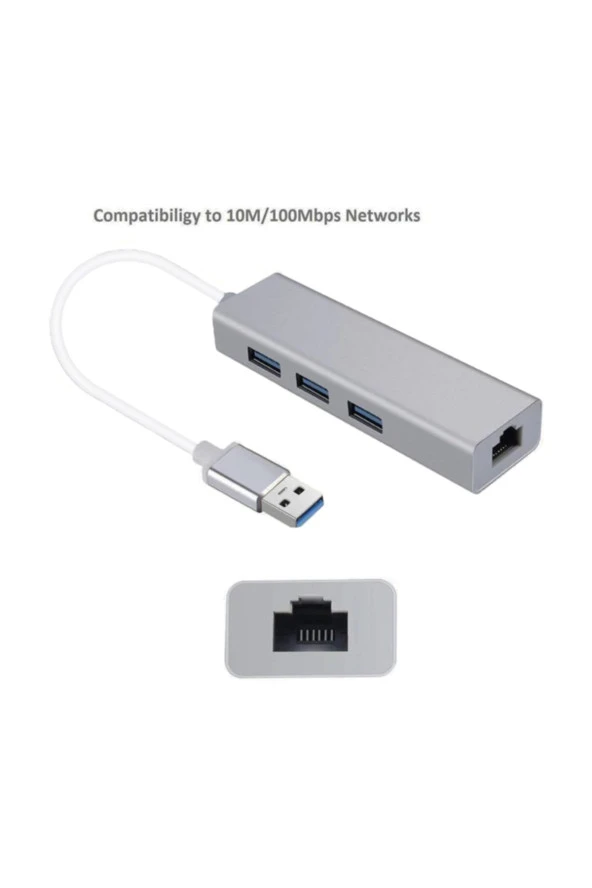Usb 3.0 Gigabit Ethernet 1000mbps Rj45 3 Port Usb 3.0 Hub Çoklayıcı - Resim 3