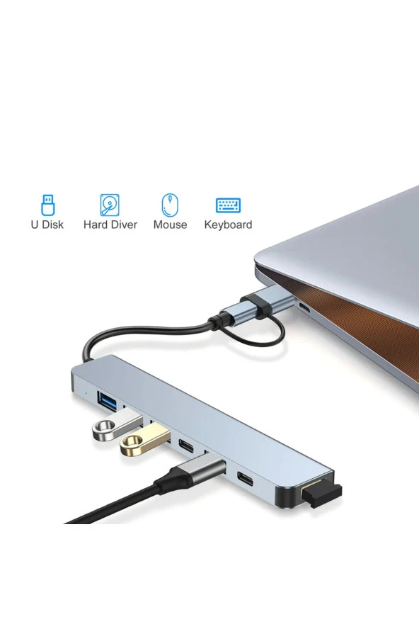 7 In 1 Usb/type-c To Usb A+usb C-usb 2.0/3.0 Çevirici Adaptör Çok Portlu Çoklayıcı Usb Hub - 2