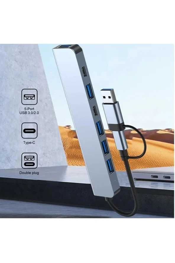 7 In 1 Usb/type-c To Usb A+usb C-usb 2.0/3.0 Çevirici Adaptör Çok Portlu Çoklayıcı Usb Hub - 4