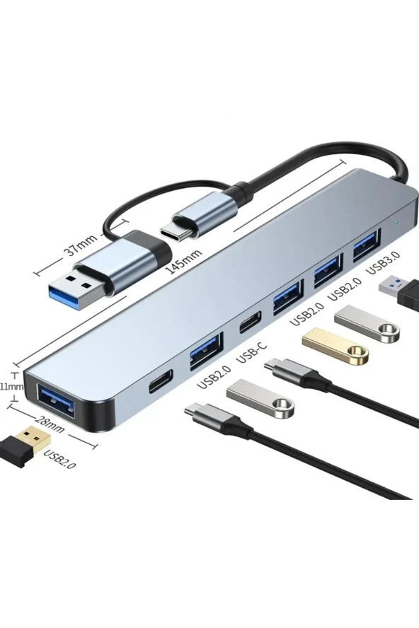 7 In 1 Usb/type-c To Usb A+usb C-usb 2.0/3.0 Çevirici Adaptör Çok Portlu Çoklayıcı Usb Hub