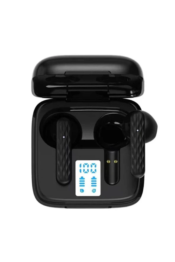 Kablosuz Tws Bluetooth Type-c Led Ekranlı Kulakiçi Kulaklık Siyah
