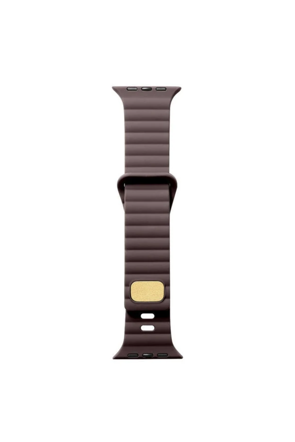 Apple Watch 7 Ile Uyumlu Metal Toka Tasarımlı 41mm Strip Kabartmalı Kordon Kahverengi