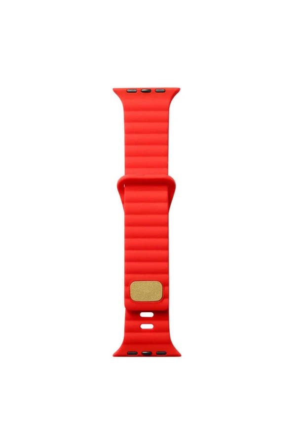 Apple Watch 7 Ile Uyumlu Metal Toka Tasarımlı 45mm Strip Kabartmalı Kordon Kırmızı