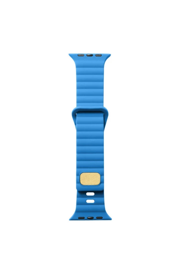 Apple Watch 4 Ile Uyumlu Metal Toka Tasarımlı 42-44mm Strip Kabartmalı Kordon Mavi