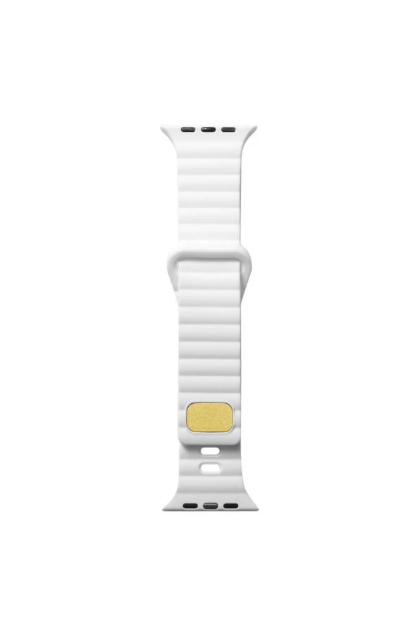 Apple Watch 7 Ile Uyumlu Metal Toka Tasarımlı 45mm Strip Kabartmalı Kordon Beyaz