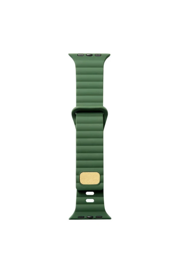 Apple Watch 7 Ile Uyumlu Metal Toka Tasarımlı 41mm Strip Kabartmalı Kordon Koyu Yeşil