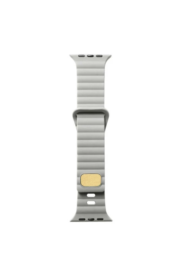 Apple Watch 5 Ile Uyumlu Metal Toka Tasarımlı 42-44mm Strip Kabartmalı Kordon Krem