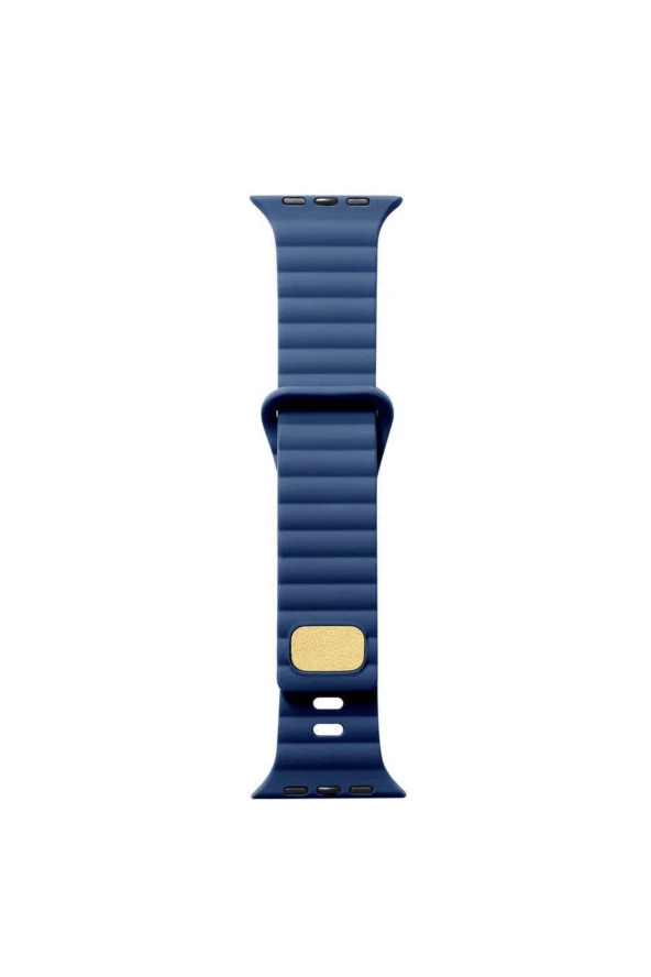 Apple Watch 7 Ile Uyumlu Metal Toka Tasarımlı 45mm Strip Kabartmalı Kordon Lacivert