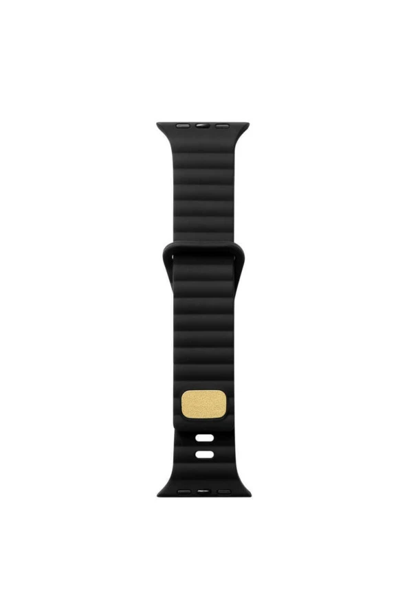Apple Watch 7 Ile Uyumlu Metal Toka Tasarımlı 41mm Strip Kabartmalı Kordon Siyah