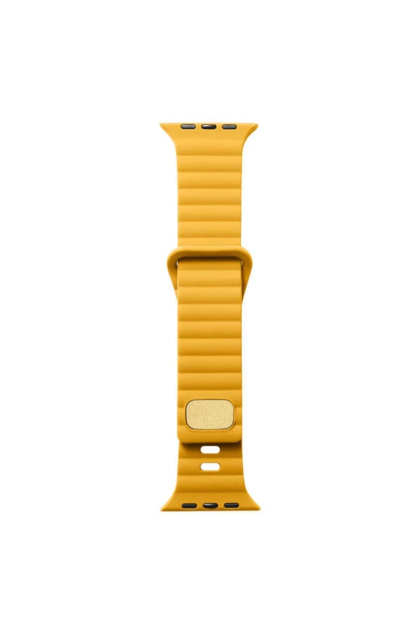 Apple Watch Ultra Ile Uyumlu Metal Toka Tasarımlı 49mm Strip Kabartmalı Kordon Sarı