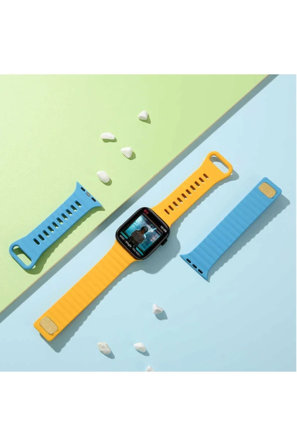 Apple Watch 4 Ile Uyumlu Metal Toka Tasarımlı 38-40mm Strip Kabartmalı Kordon Koyu Yeşil - Resim 3