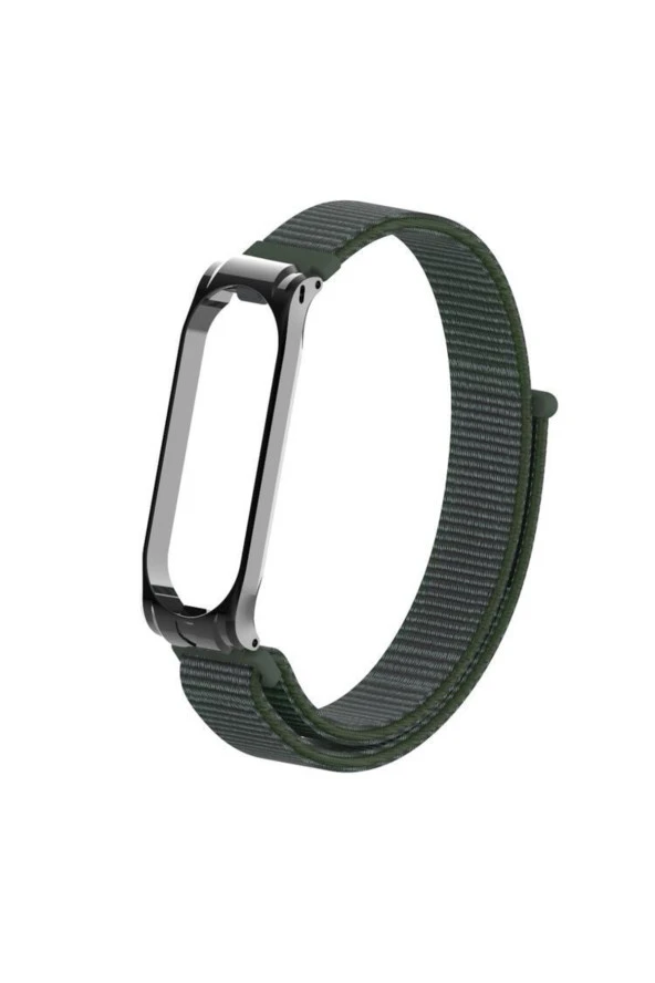 Mi Band 4 Ile Uyumlu Saat Kayışı Hasır Örme Metal Çerçeve Kordon Kayış Haki