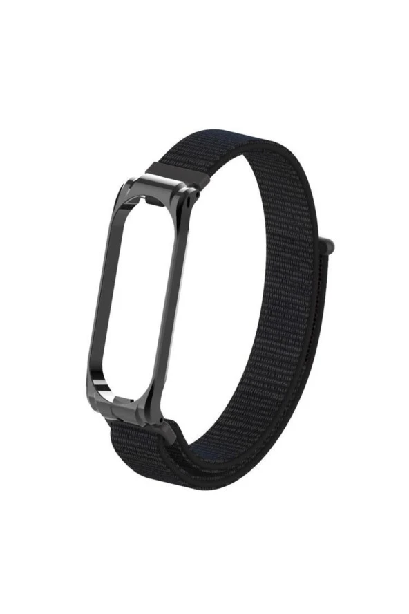 Xiaomi Mi Band 4 Ile Uyumlu Saat Kayışı Hasır Örme Metal Çerçeve Kordon Kayış Siyah - Resim 4