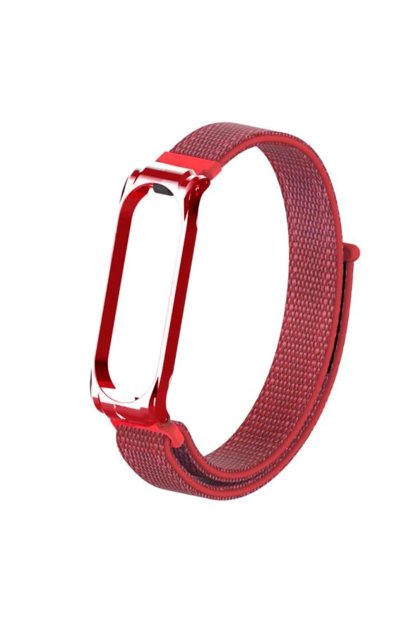 Xiaomi Mi Band 3 Ile Uyumlu Saat Kayışı Hasır Örme Metal Çerçeve Kordon Kayış Kırmızı - Resim 4