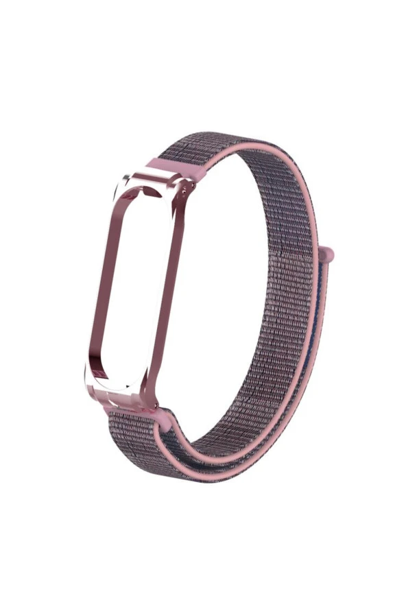 Xiaomi Mi Band 3 Ile Uyumlu Saat Kayışı Hasır Örme Metal Çerçeve Kordon Kayış Rosegold - Resim 4