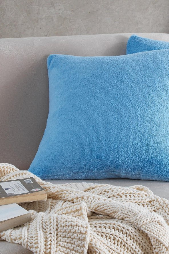 Sofa | 2 Adet Mavi Renk Welsoft Kırlent Kılıfı Yastık Kılıfı 44x44 Cm - 2