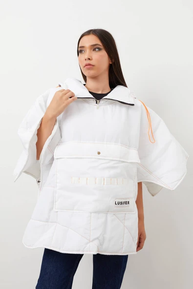 Kapüşonlu Maxi Şişme Mont Beyaz - 3