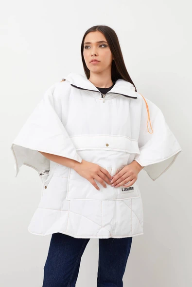 Kapüşonlu Maxi Şişme Mont Beyaz - 9