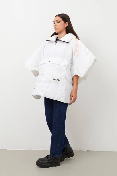 Kapüşonlu Maxi Şişme Mont Beyaz - 5