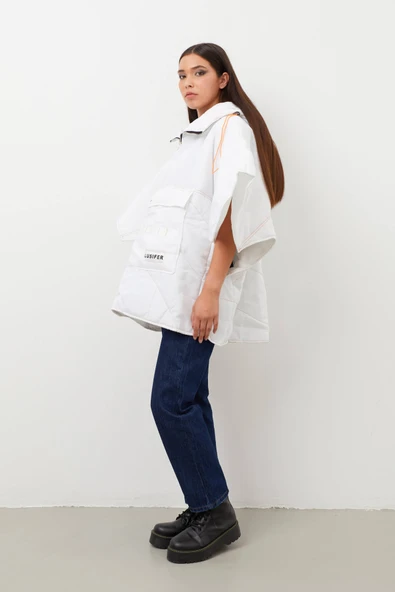 Kapüşonlu Maxi Şişme Mont Beyaz - 4